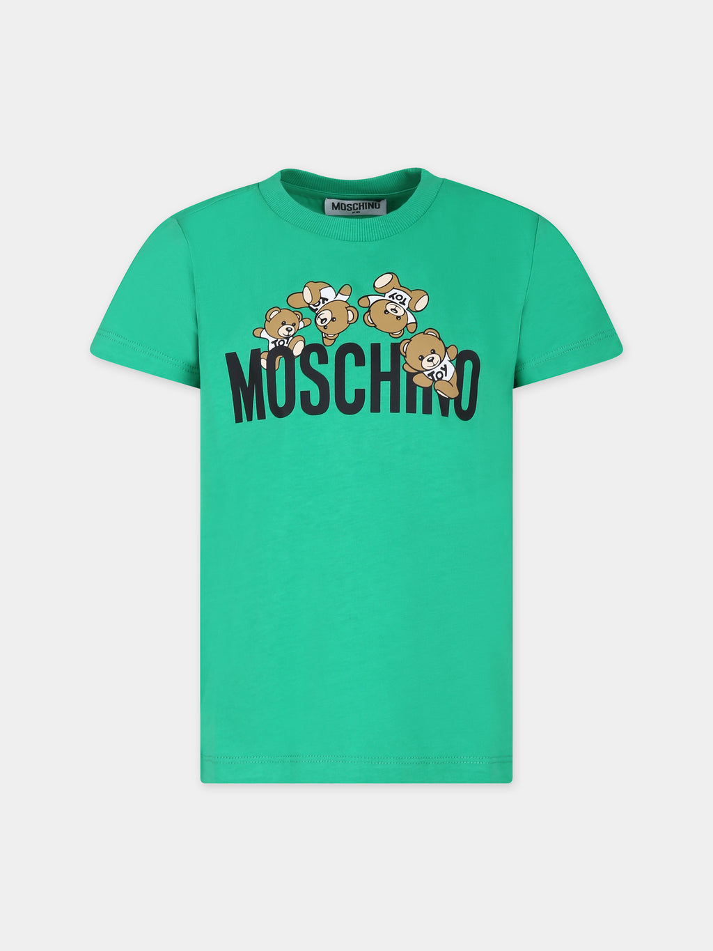 Green t-shirt for kids with Teddy Bears and logo